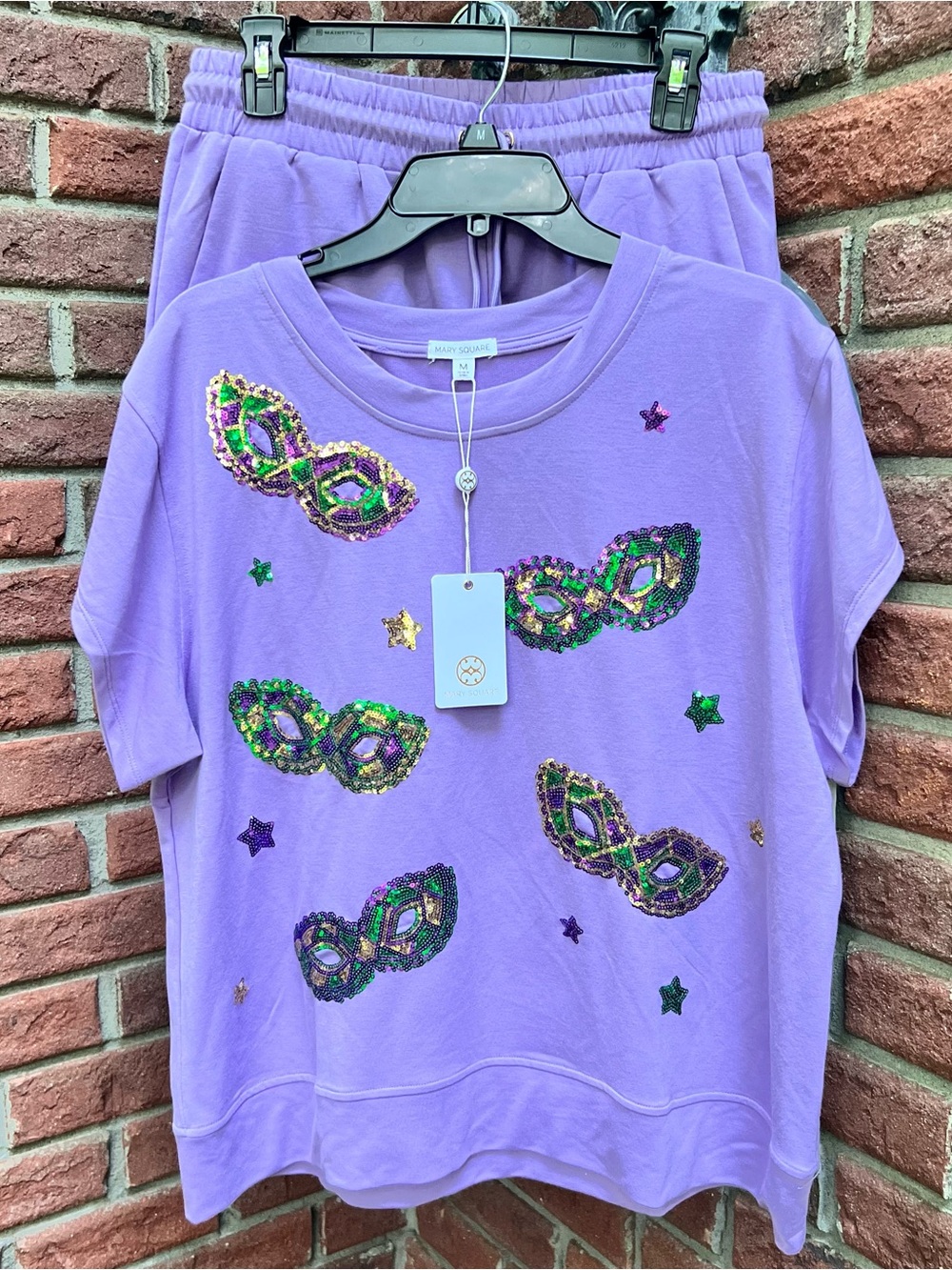 NEW MARY SQUARE emily top and short set in Masks sz Medium
